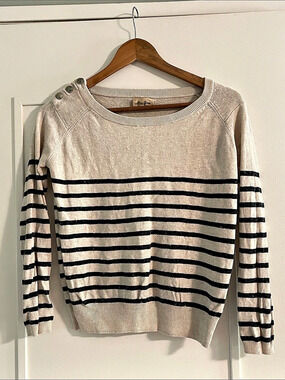 Wilfred Free Striped Crew Neck Sweater in Beige & Black Size Large